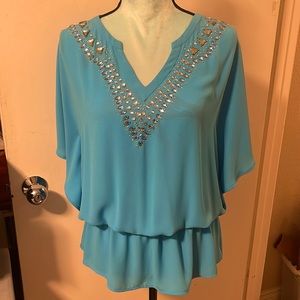 Cache Aqua Blouse with Embelishments